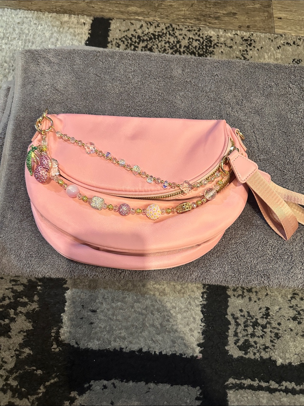 Pink Beaded Accent Shoulder Bag